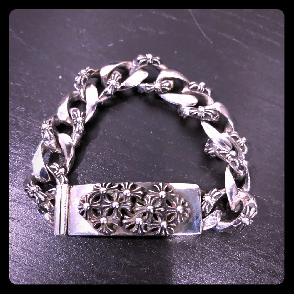 Chrome Hearts Silver Floral Curb ID Bracelet